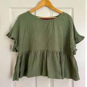 Miami (Francesca’s) Olive Green Ruffle Sleeve Blouse